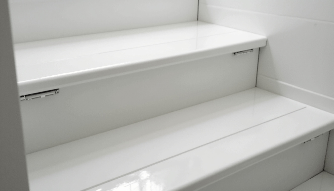 Détail du siège d’un monte-escalier à Caraman, montrant le repose-pieds relevé et les accoudoirs réglables