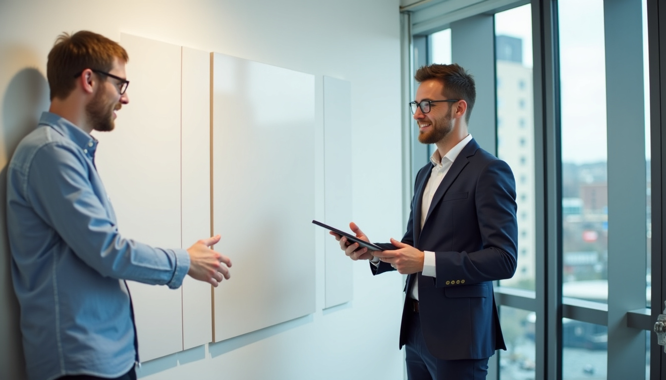 Échange entre un installateur et un client lors d