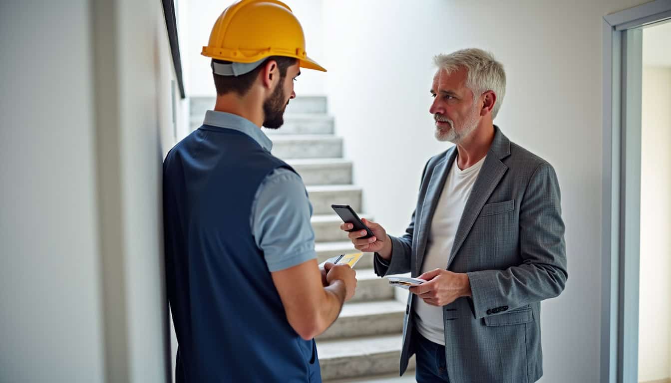 Entretien entre un technicien et un résident de Lautrec lors d’une consultation pour l’installation d’un monte-escalier