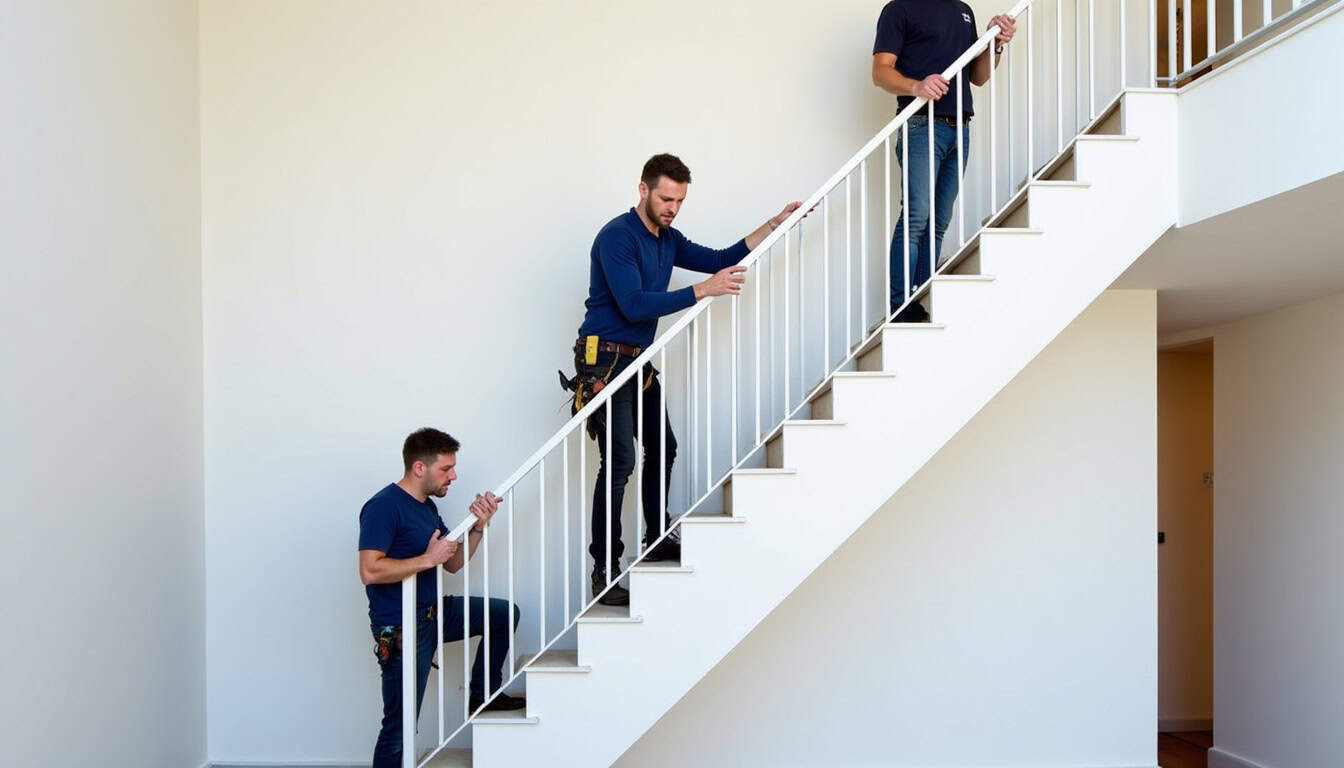 Équipe d’installateurs professionnels préparant un monte-escalier pour installation à Épehy
