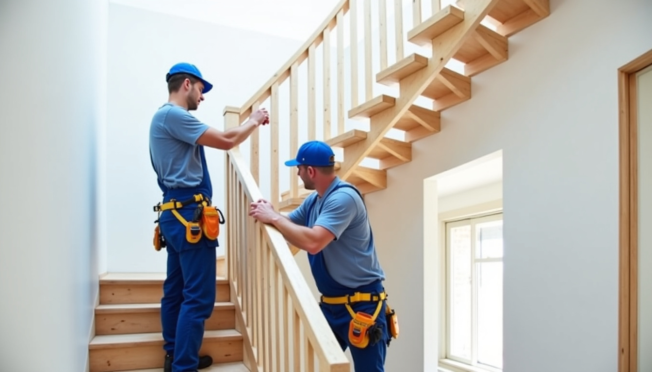 Équipe en train d’installer un monte-escalier dans une maison à Guilherand-Granges