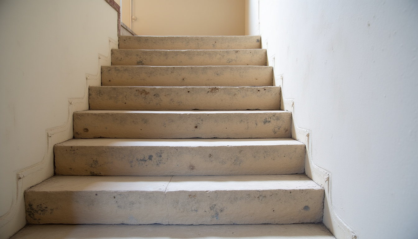 Escaliers en pierre dans une maison ancienne à Laurac-en-Vivarais, illustrant les risques de chute