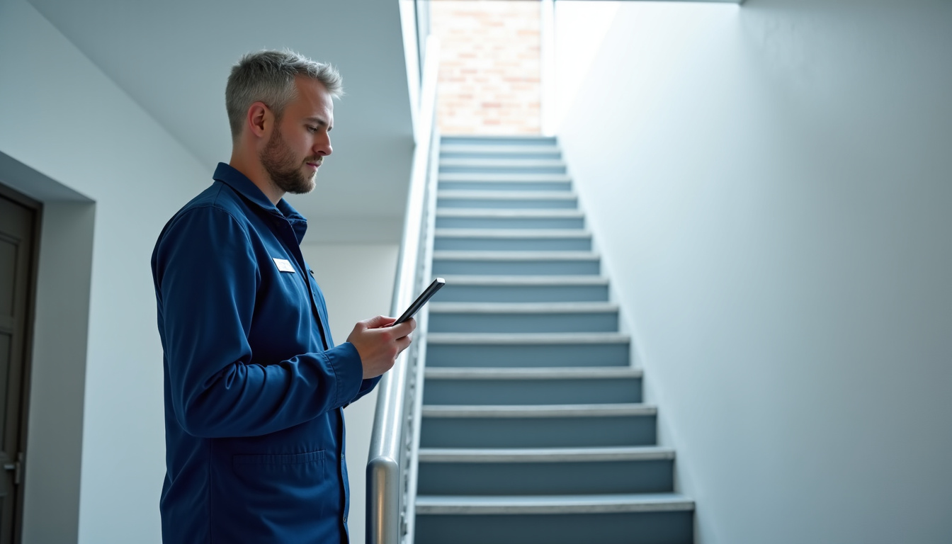 Expert en train de réaliser un diagnostic pour un monte-escalier à Méry-sur-Seine