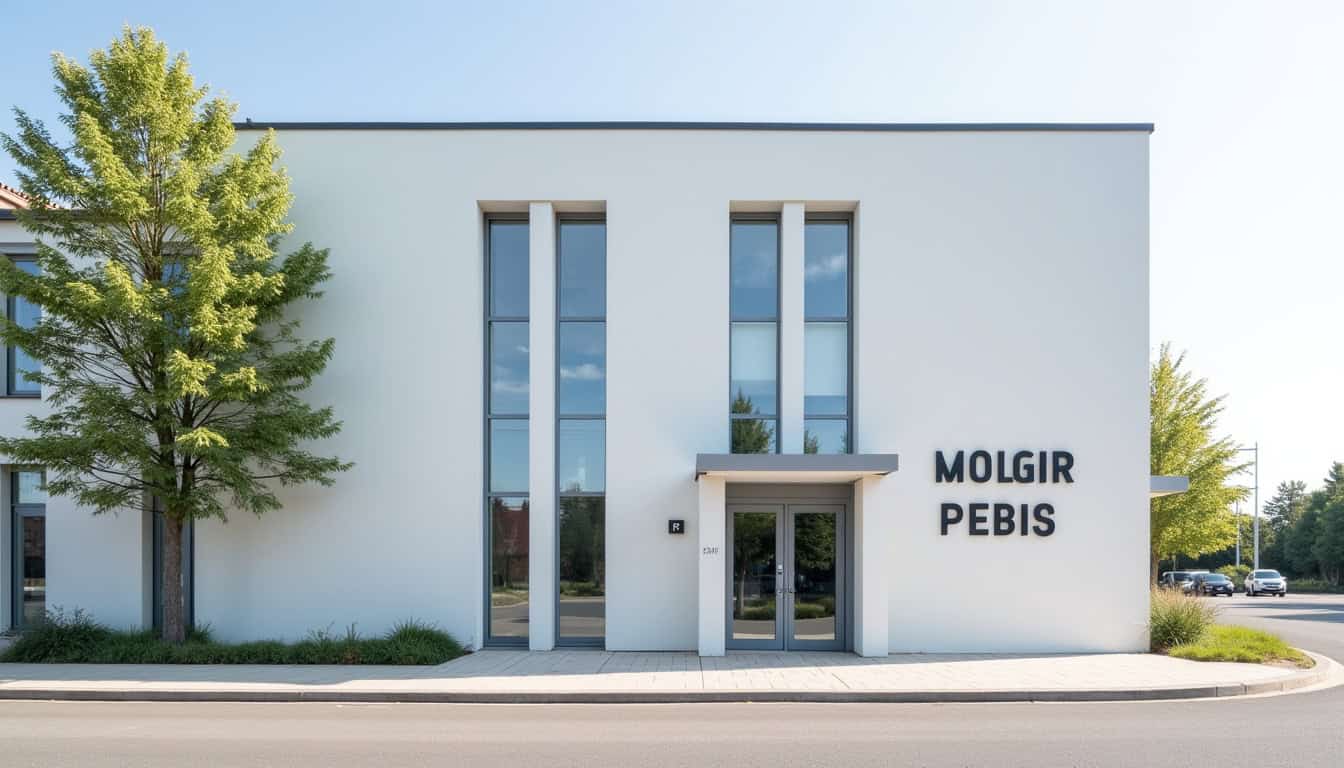 Façade de la mairie de Langogne située sur une avenue bordée d