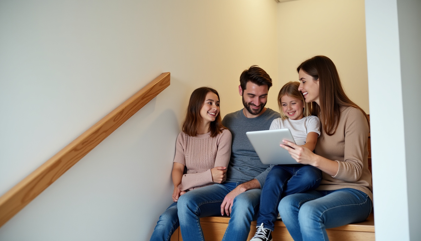 Famille discutant des aides financières pour un monte-escalier à Molières-sur-Cèze