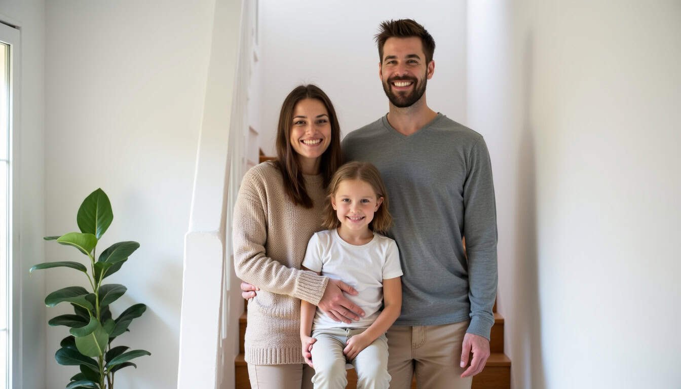 Famille heureuse avec un monte-escalier installé dans leur maison à Sussargues