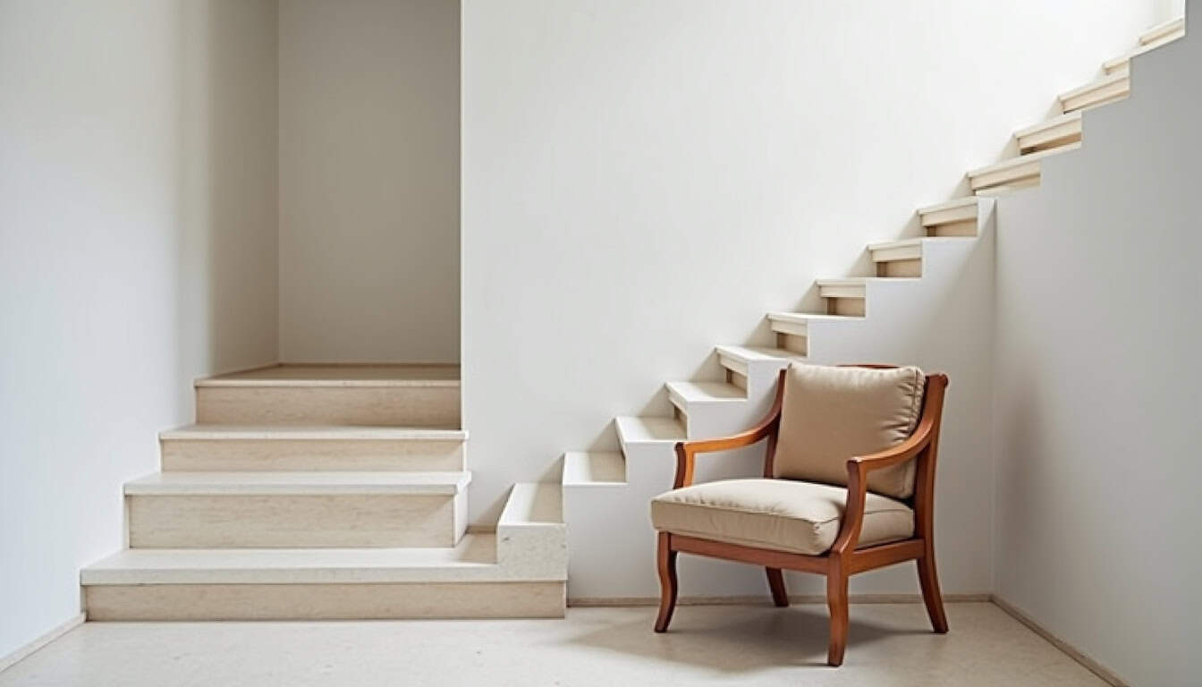 Fauteuil monte-escalier installé sur un escalier droit dans une maison de Saint-Maur-des-Fossés