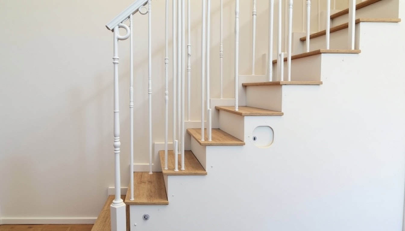 Installation d’un monte-escalier courbe dans une maison à Saclay, montrant le rail adapté à un virage