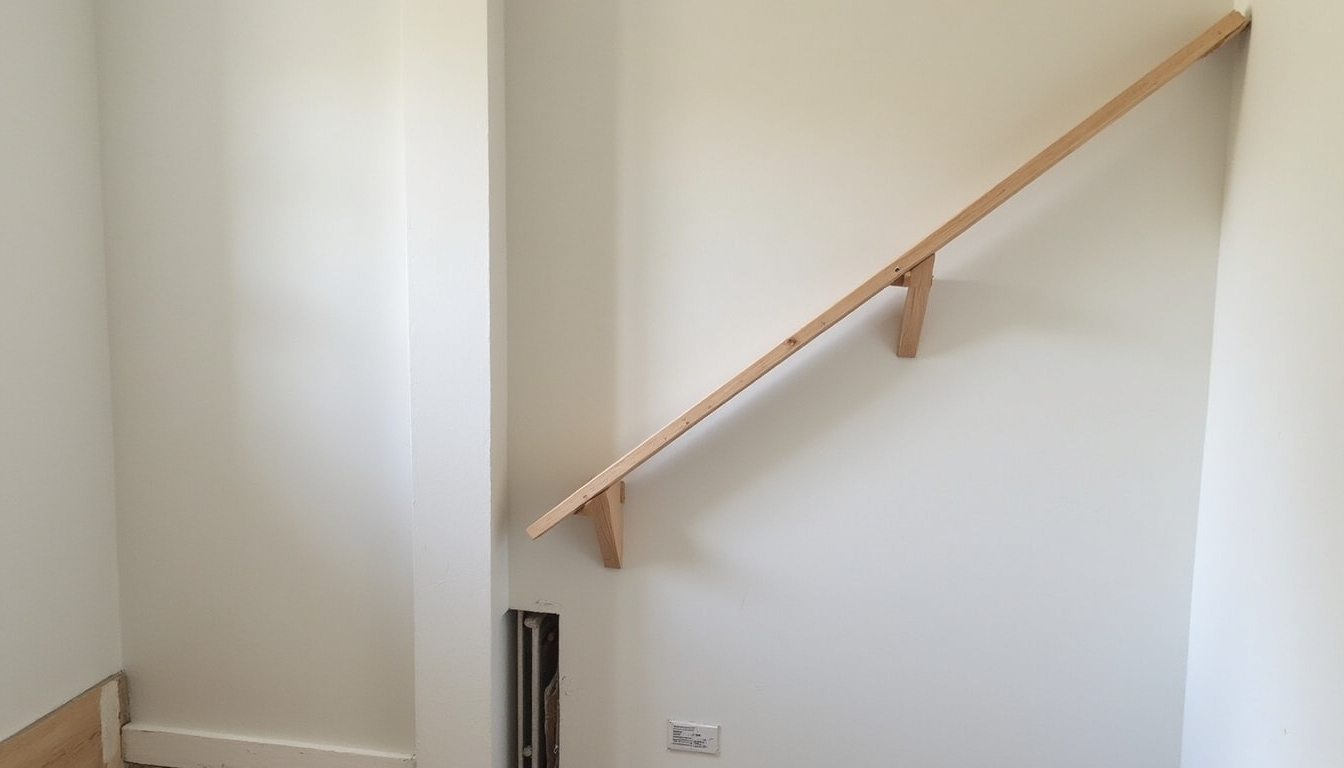 Installation d’un monte-escalier dans une maison à Caraman, vue intérieure de l’escalier avec le rail en cours de fixation