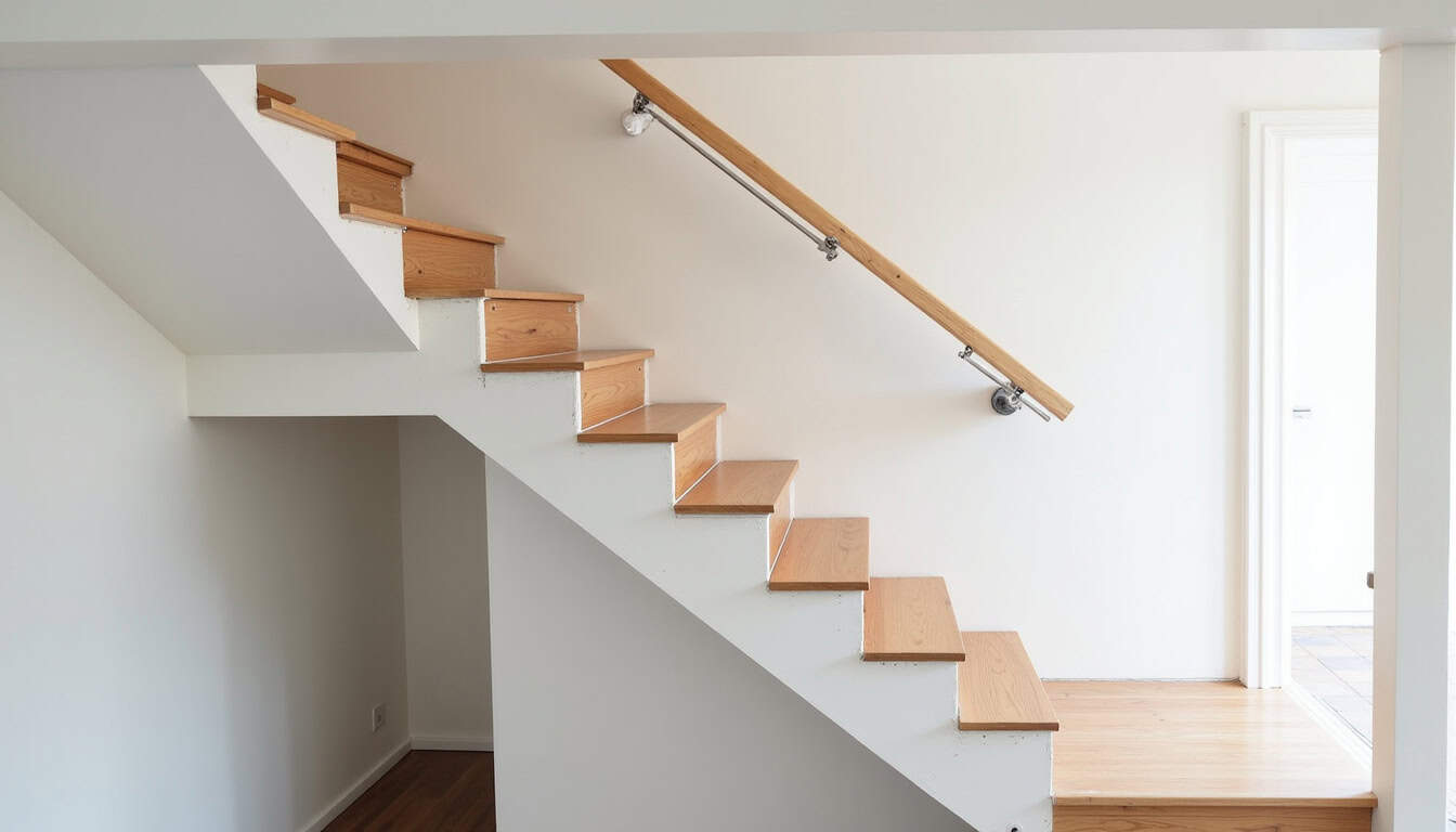 Installation d’un monte-escalier dans une maison à Sainte-Geneviève-des-Bois, montrant le siège en cours de fixation sur rail