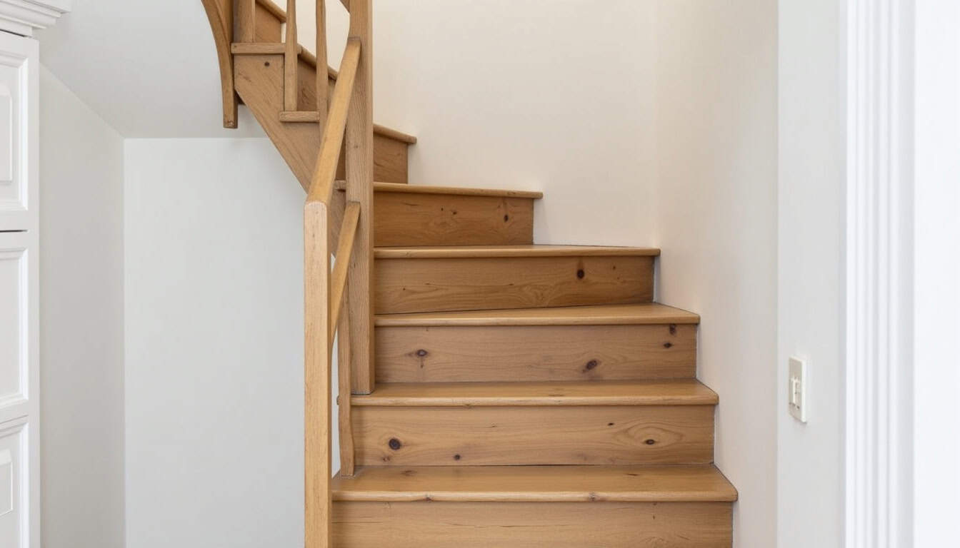 Installation d’un monte-escalier dans une maison traditionnelle de Plougourvest avec escalier en bois ancien