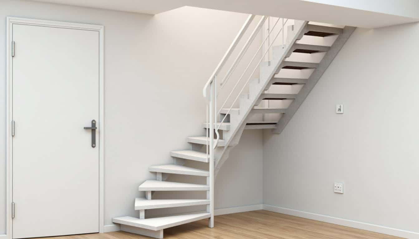 Installation d’un monte-escalier tournant dans une maison à Montracol, vue d’ensemble de l’équipement intégré à l’escalier