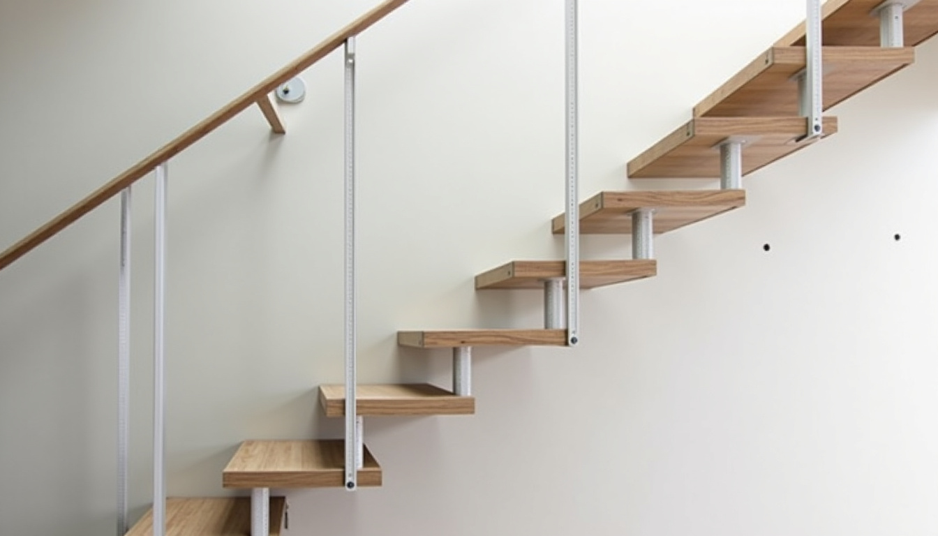 Installation d’un monte-escalier tournant dans une maison à Thue et Mue, montrant le rail adapté aux virages de l’escalier