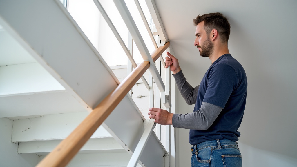 Montage du rail d’un monte-escalier lors d’une installation à Legé