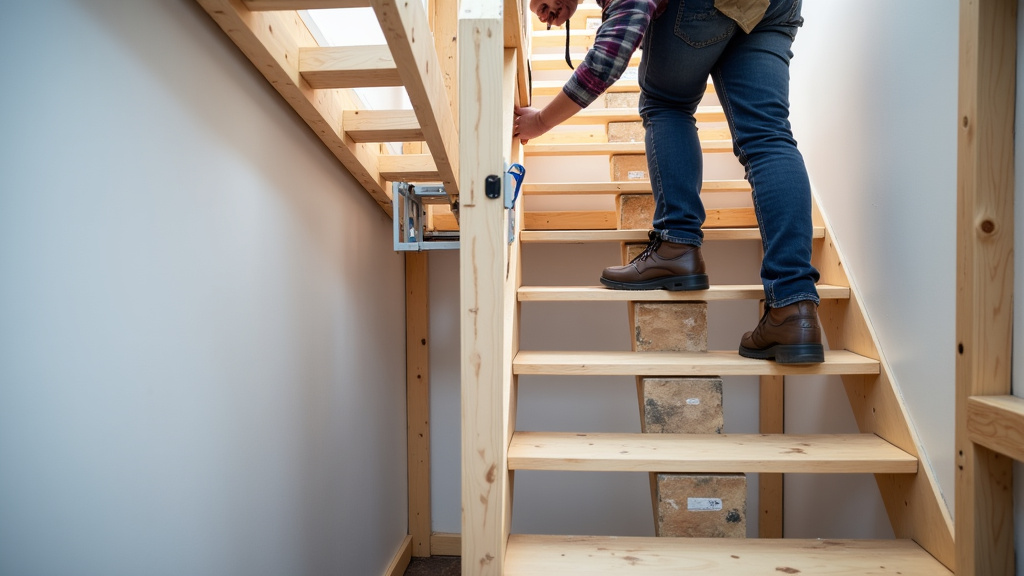 Montage en cours d’un monte-escalier avec affichage des coûts associés aux différents composants