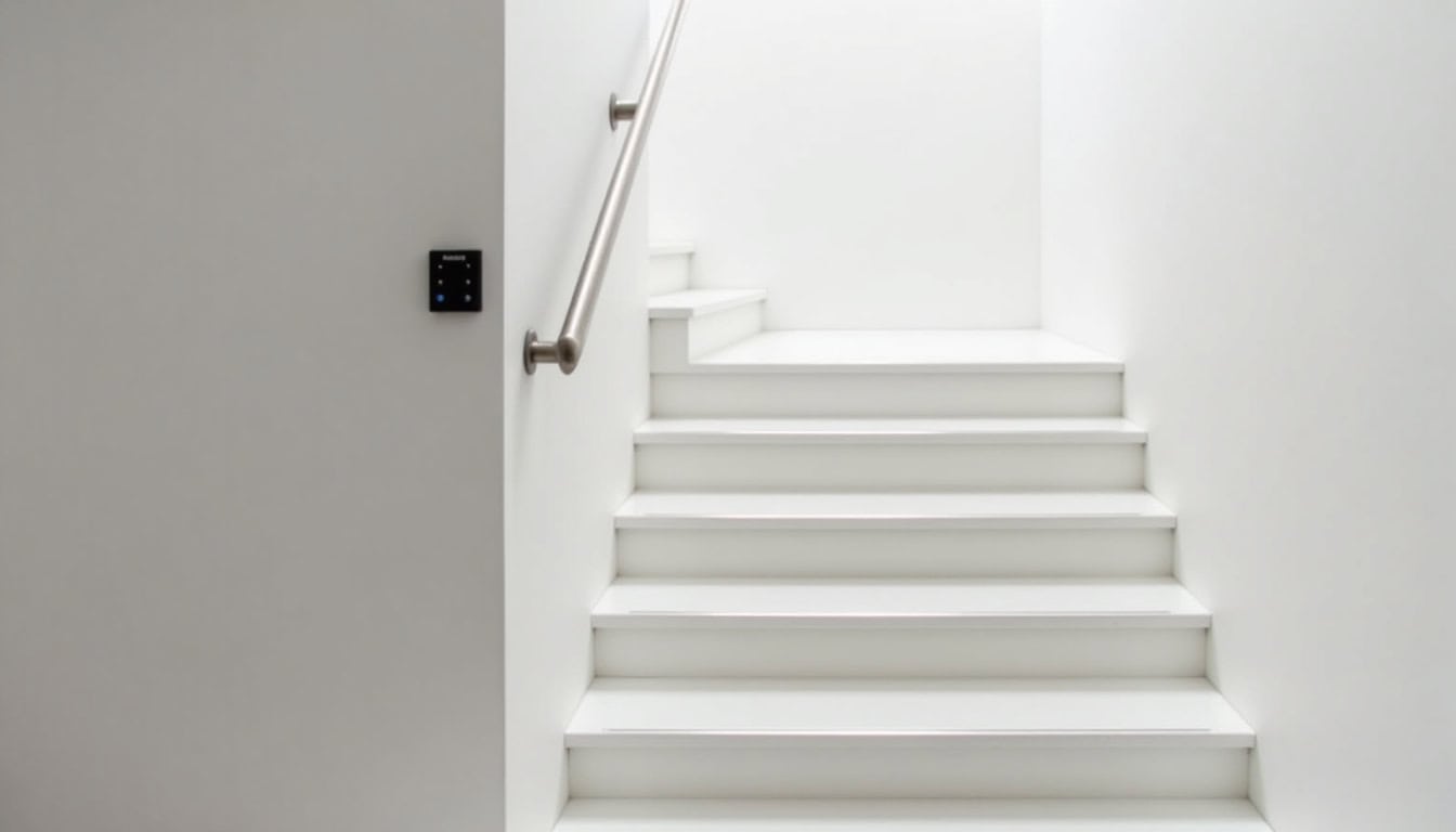 Monte-escalier connecté avec commande tactile dans une maison moderne à Billé