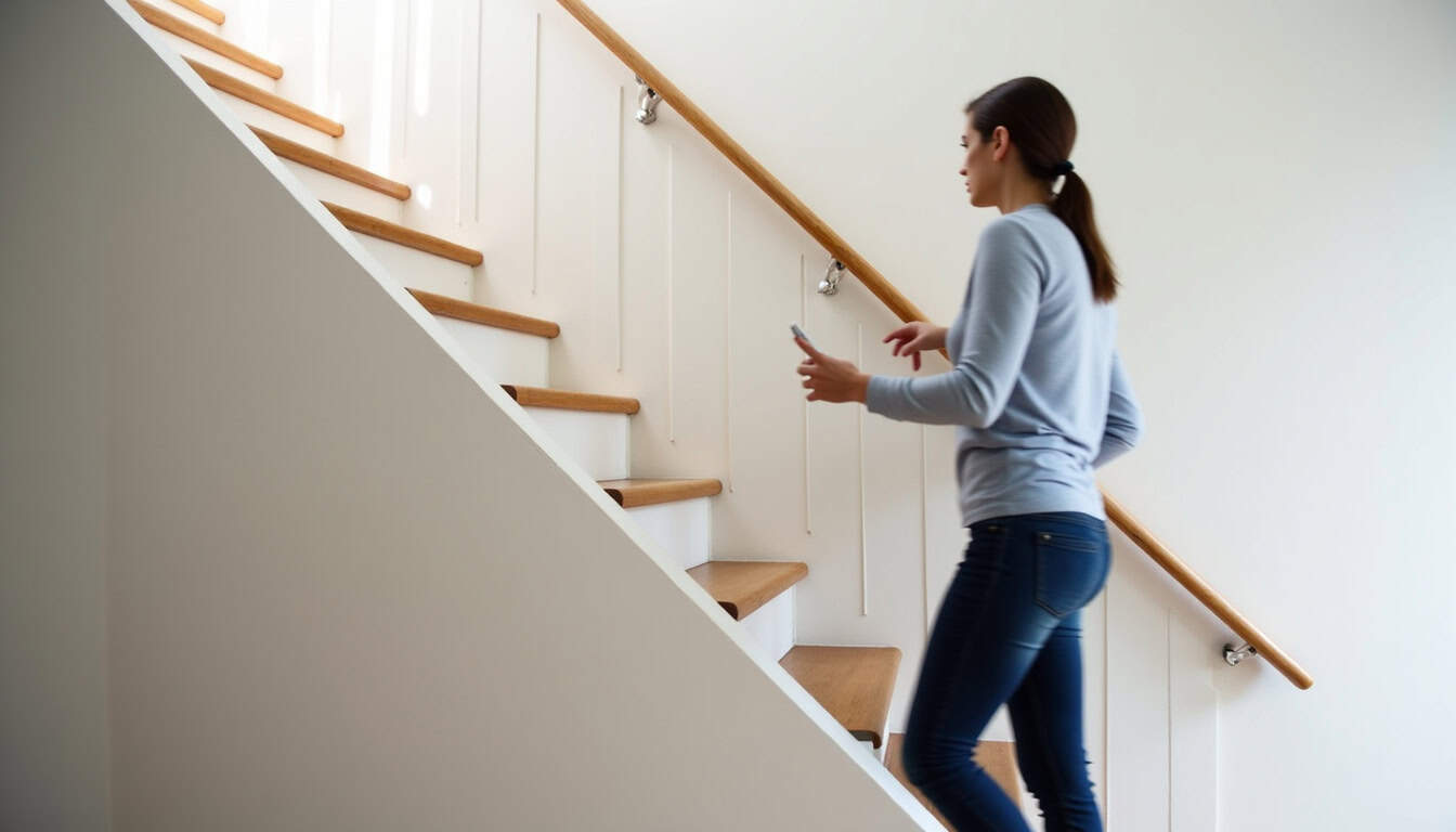 Monte-escalier droit en fonctionnement dans une maison de Rebréchien, avec un utilisateur en train de l