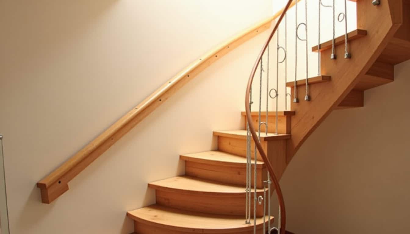 Monte-escalier droit installé dans un escalier intérieur en bois, vue d