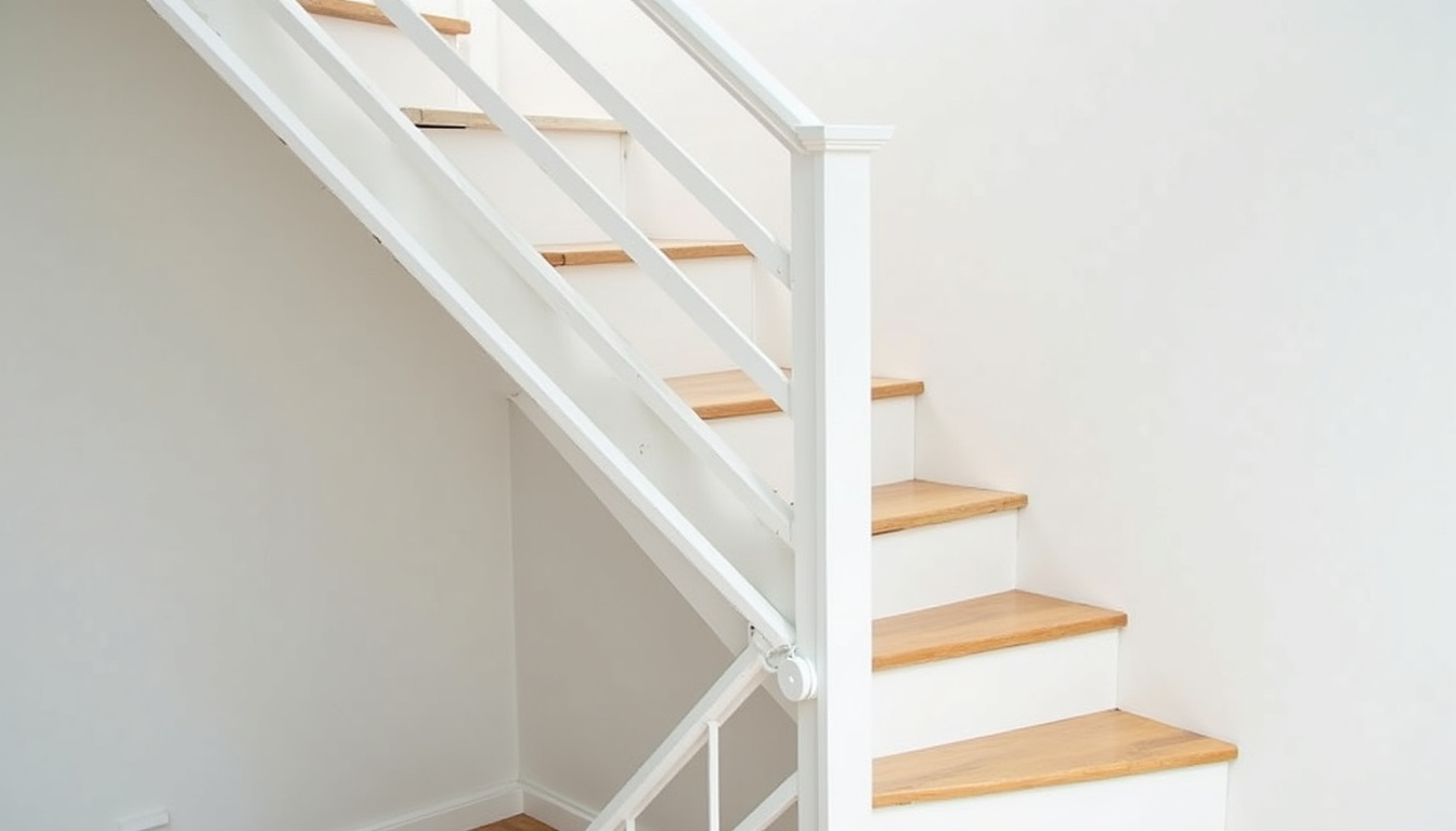 Monte-escalier droit installé dans une maison à Remire-Montjoly, rail aligné sur un escalier rectiligne