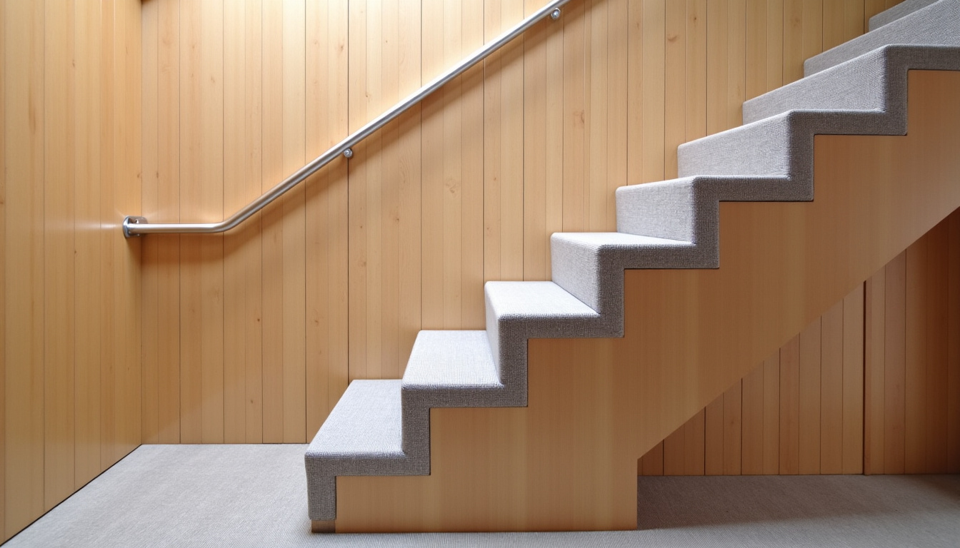 Monte-escalier droit installé sur un escalier intérieur en bois à La Chapelle-la-Reine, avec siège en tissu gris et rail métallique discret