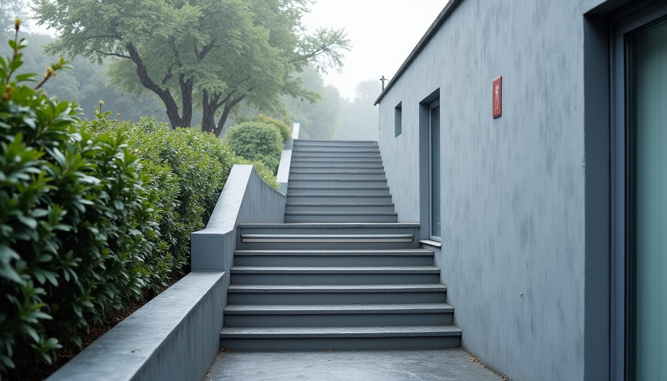 Monte-escalier extérieur en cours d’utilisation dans une résidence à Taluyers, vue de l’appareil sous la pluie