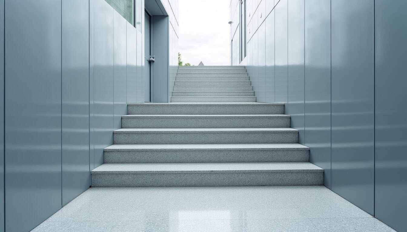 Monte-escalier extérieur en fonctionnement lors d’une journée pluvieuse à Alfortville