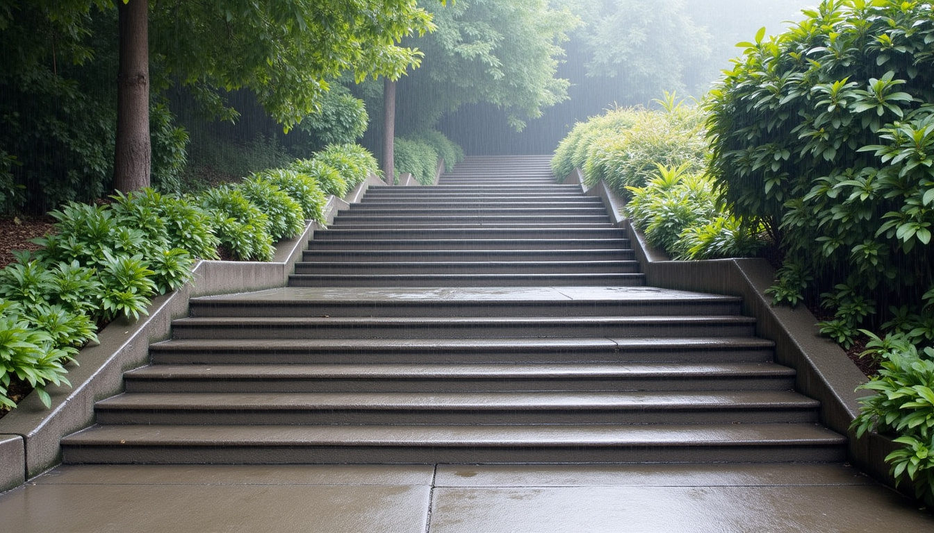 Monte-escalier extérieur en fonctionnement par temps de pluie à Rougemont-le-Château