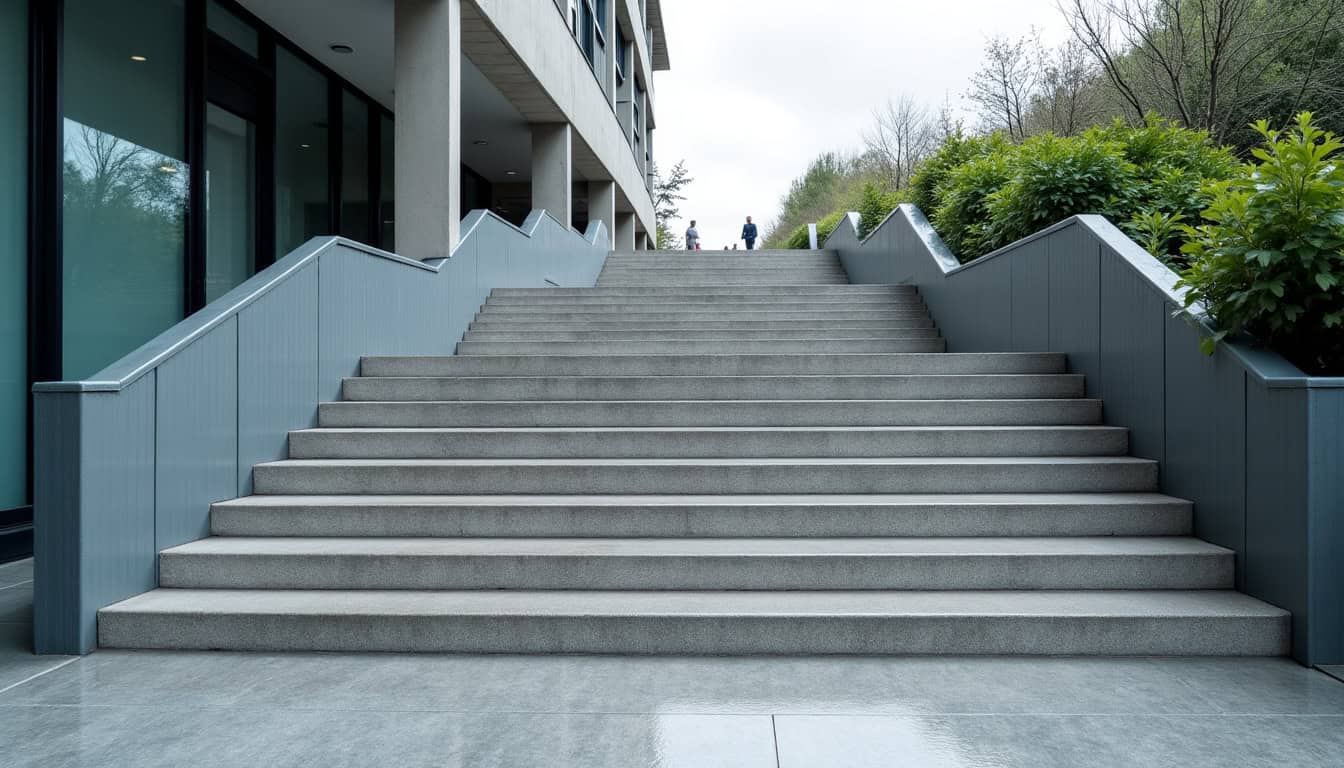 Monte-escalier extérieur en fonctionnement sous la pluie à Vendays-Montalivet