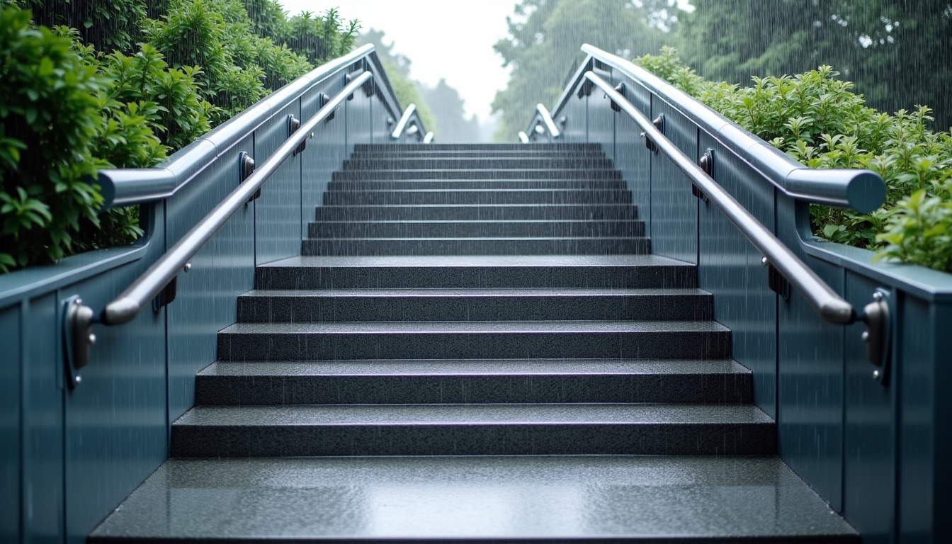 Monte-escalier extérieur fonctionnant sous la pluie à Casseneuil, montrant sa résistance aux intempéries