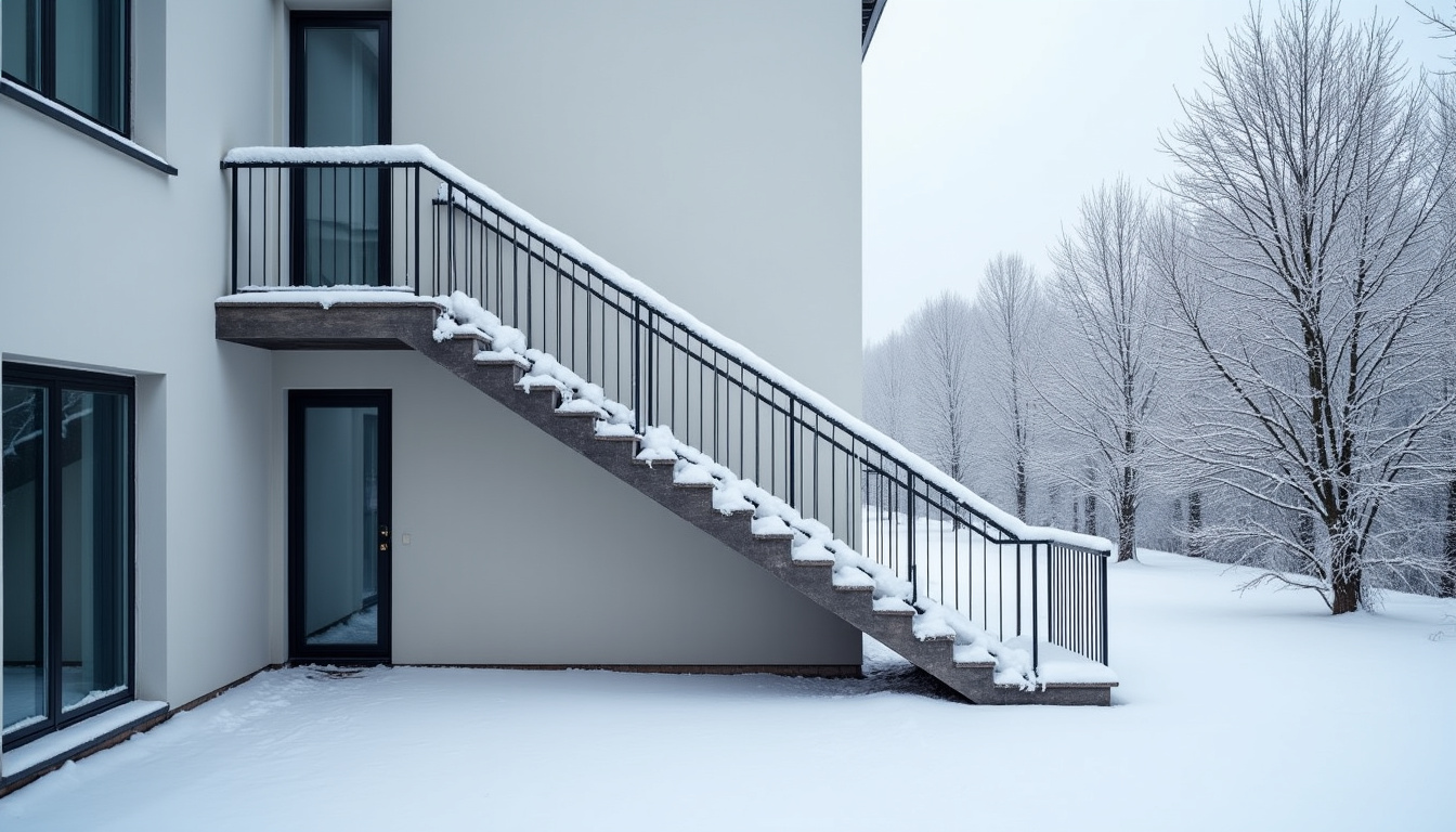 Monte-escalier extérieur installé à Bron, montrant un rail résistant aux intempéries avec protection hivernale