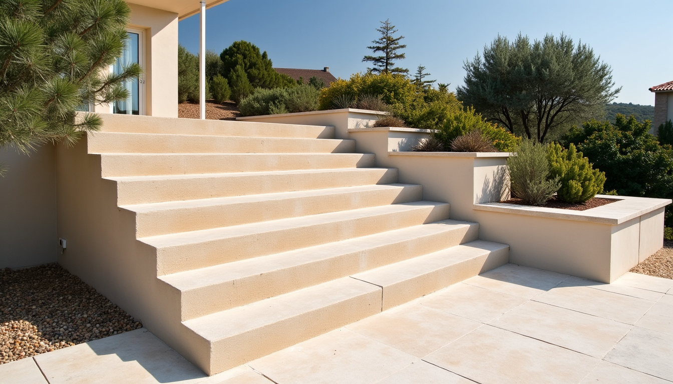 Monte-escalier extérieur installé à Loriol-du-Comtat sur une terrasse en pierre provençale