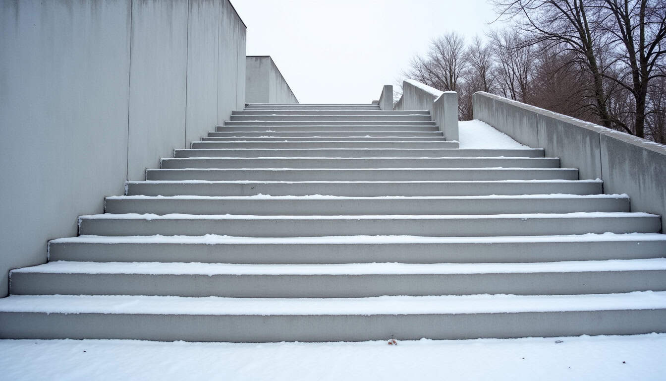 Monte-escalier extérieur installé à Saint-Aubin sur des marches en béton, en conditions hivernales