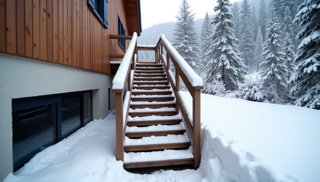 Monte-escalier extérieur installé dans une habitation en Haute-Savoie, résistant aux intempéries et à la neige