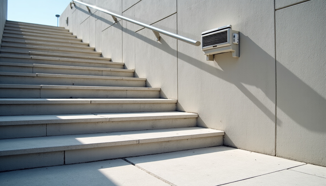 Monte-escalier extérieur installé sur un escalier en pierre à Noyal-sur-Vilaine, fonctionnant en conditions météorologiques variées