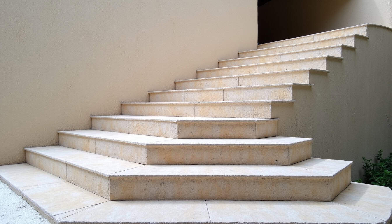Monte-escalier extérieur installé sur un escalier extérieur en pierre dans un cadre rural breton proche de Vildé-Guingalan