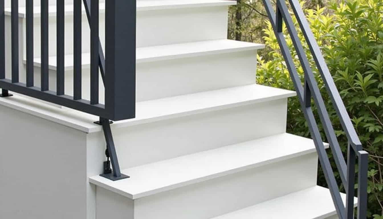 Monte-escalier extérieur installé sur un escalier menant au jardin, avec vue sur le rail et le siège en conditions réelles d