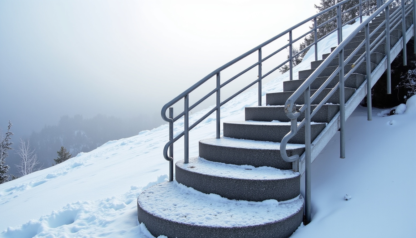 Monte-escalier extérieur installé sur un perron à La Saulce en hiver, Hautes-Alpes