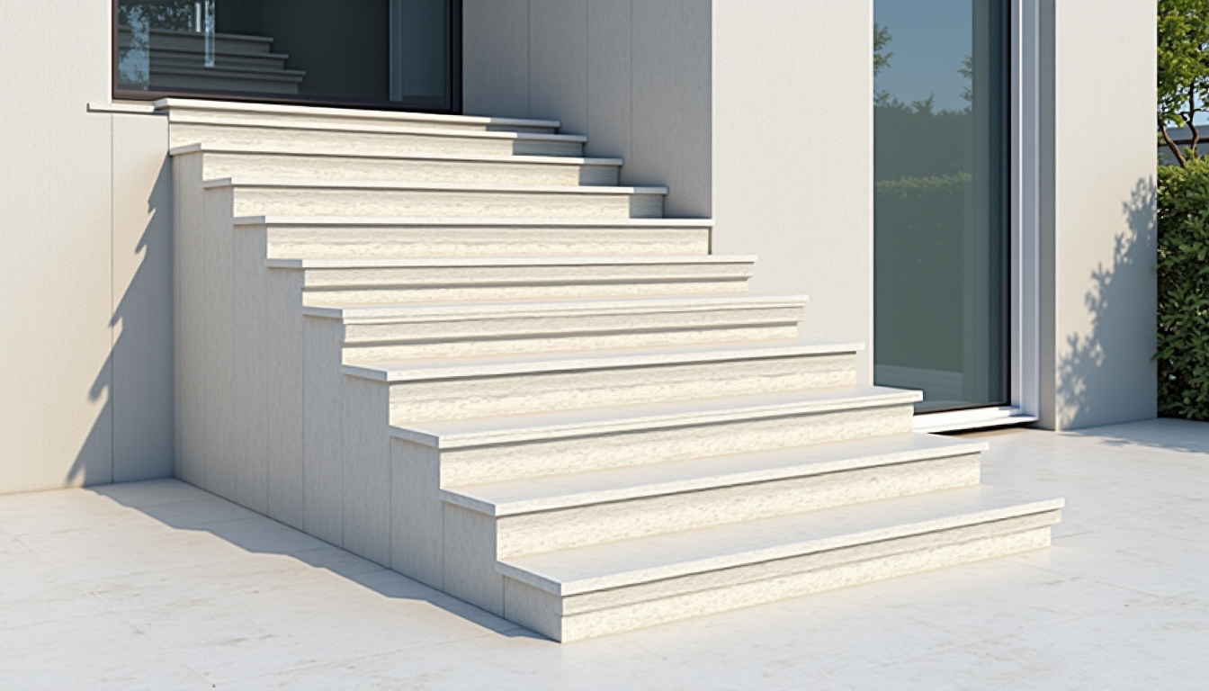 Monte-escalier extérieur installé sur un perron en pierre, exposé aux intempéries, avec une protection en bâche