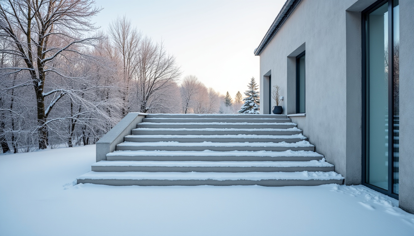Monte-escalier extérieur installé sur une terrasse à Ardoix en conditions hivernales
