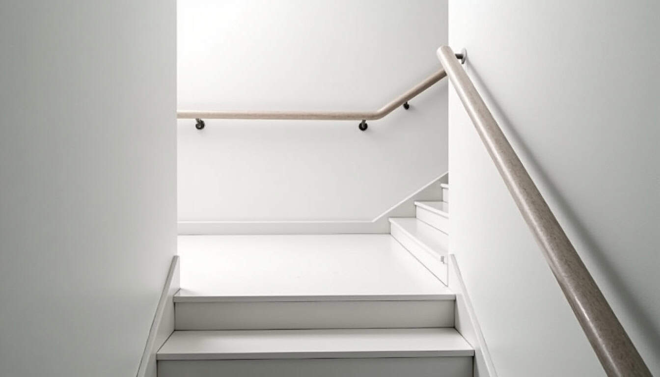 Monte-escalier fraîchement installé dans une maison à Dauendorf, avec vue sur le siège replié et le rail discret