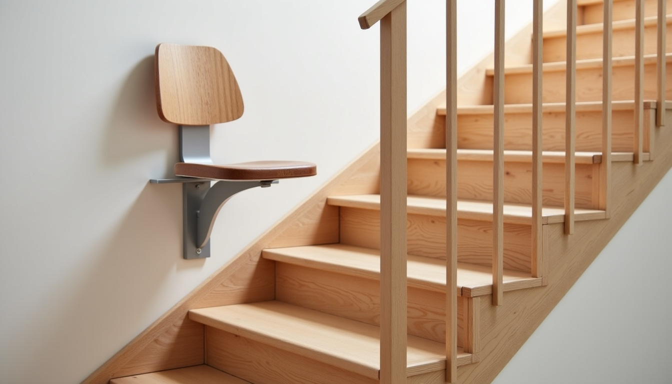Monte-escalier installé dans un escalier en bois avec harmonisation du siège au décor intérieur
