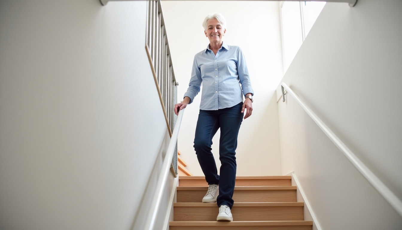 Monte-escalier installé dans une maison à Rosny-sous-Bois, montrant un usage sécurisé par une personne âgée