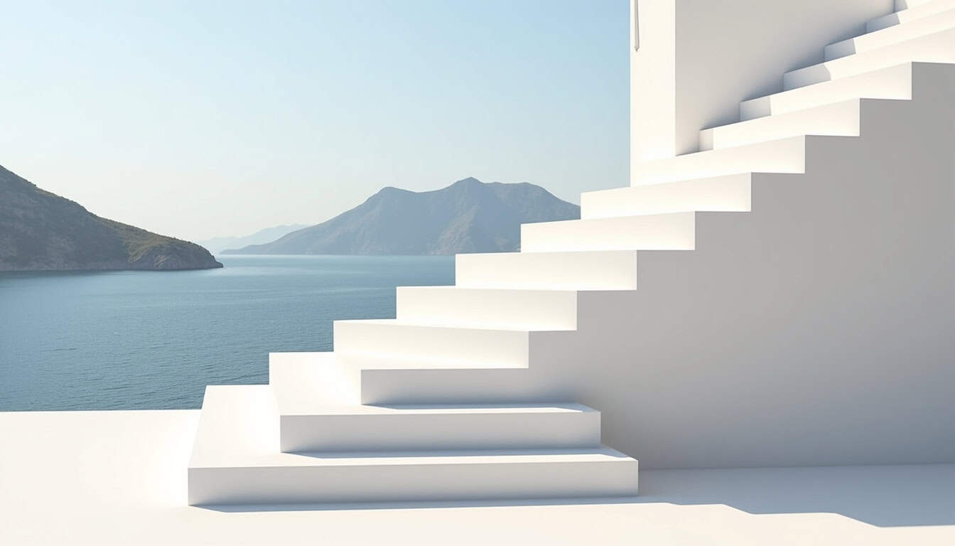 Monte-escalier installé dans une maison traditionnelle corse avec vue sur les montagnes