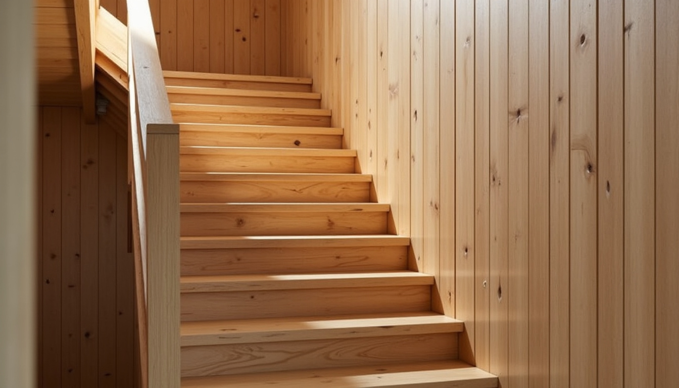 Monte-escalier installé de manière discrète dans un escalier en bois ancien à La Fouillade