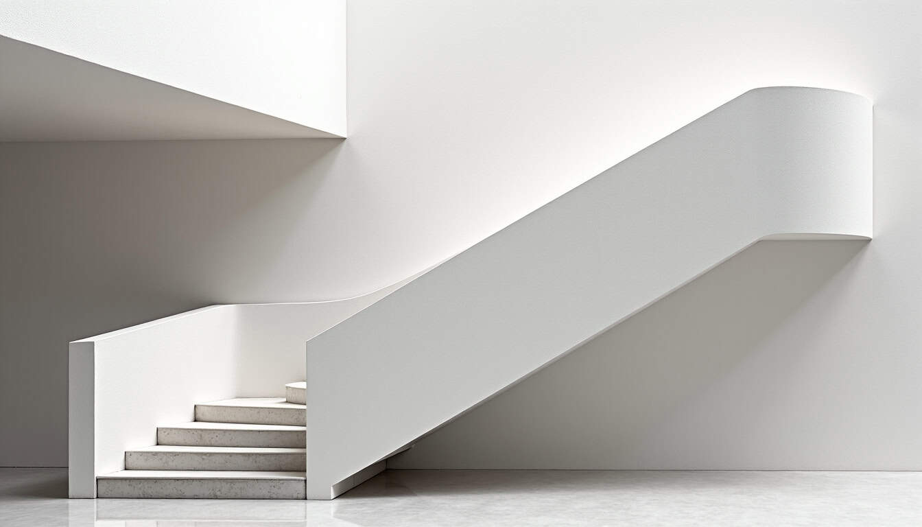 Monte-escalier tournant complètement replié contre le mur à Saint-Alban-sur-Limagnole