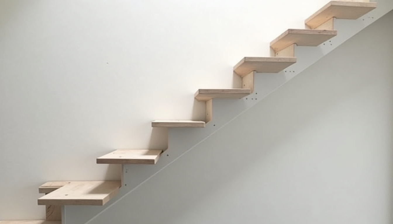 Monte-escalier tournant en cours d’installation dans une maison à Plouër-sur-Rance