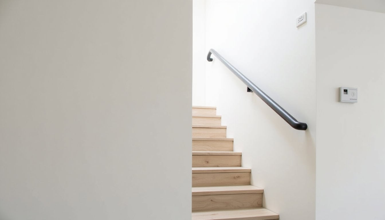 Monte-escalier tournant installé dans une maison à Cervens, montrant le rail adapté aux courbes de l