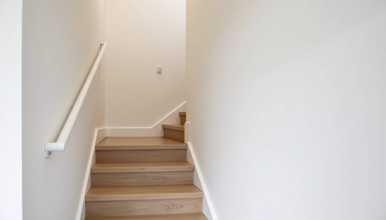 Monte-escalier tournant installé dans une maison à Vauvert, suivant un escalier en colimaçon avec un rail courbe adapté