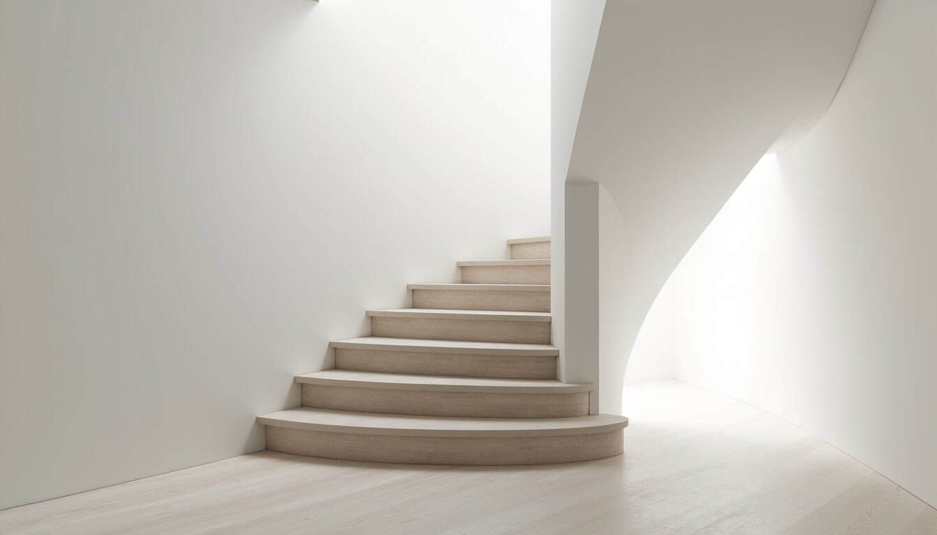 Monte-escalier tournant installé dans une maison à Vaux-en-Beaujolais, suivant la courbe de l