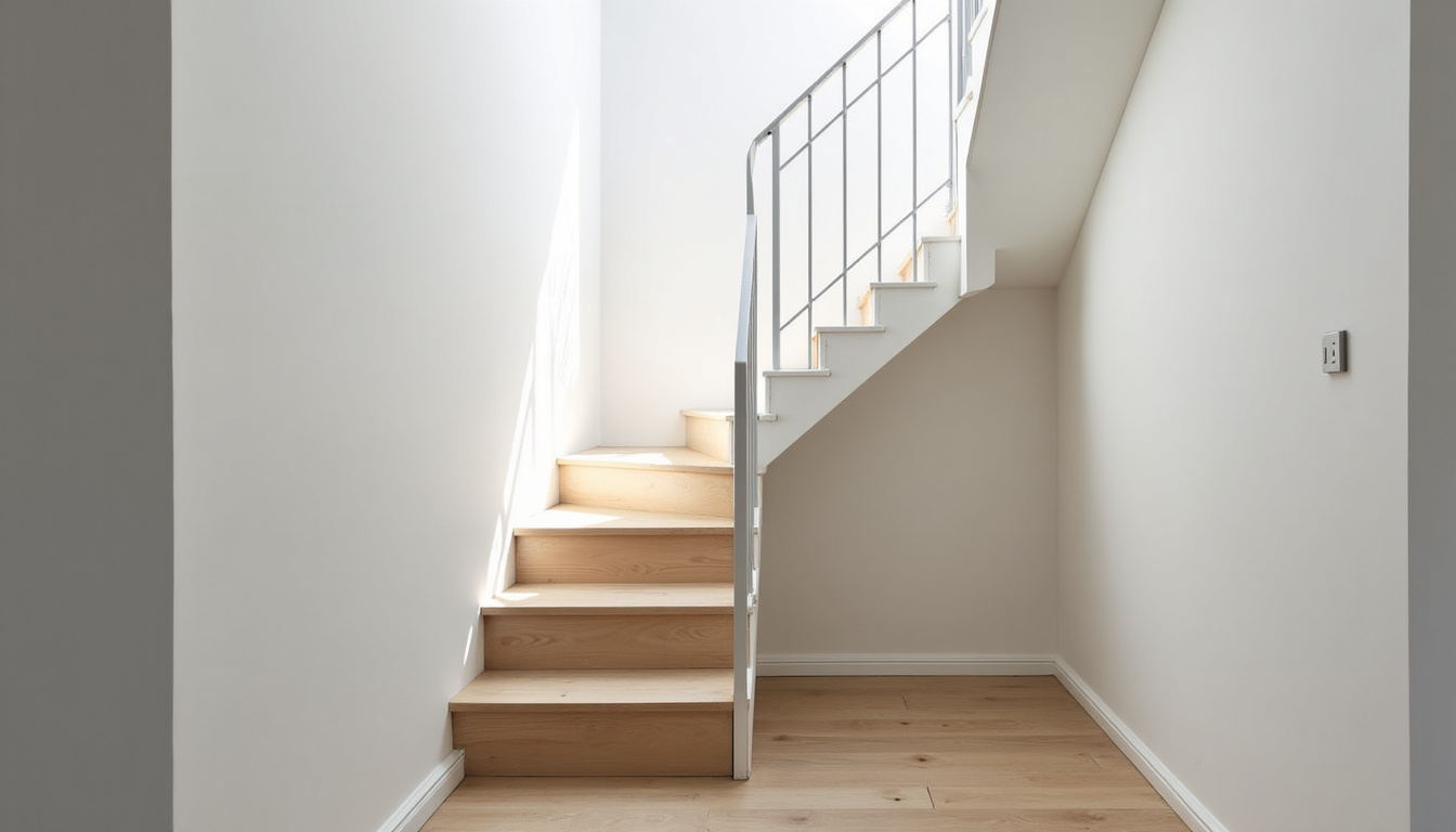 Monte-escalier tournant installé sur un escalier en colimaçon à La Talaudière, vue depuis le palier
